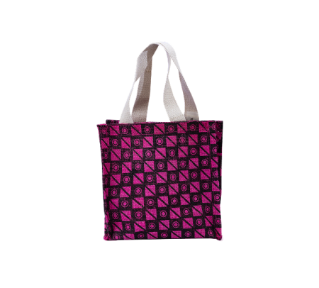 Pink Checkered Jute Bag